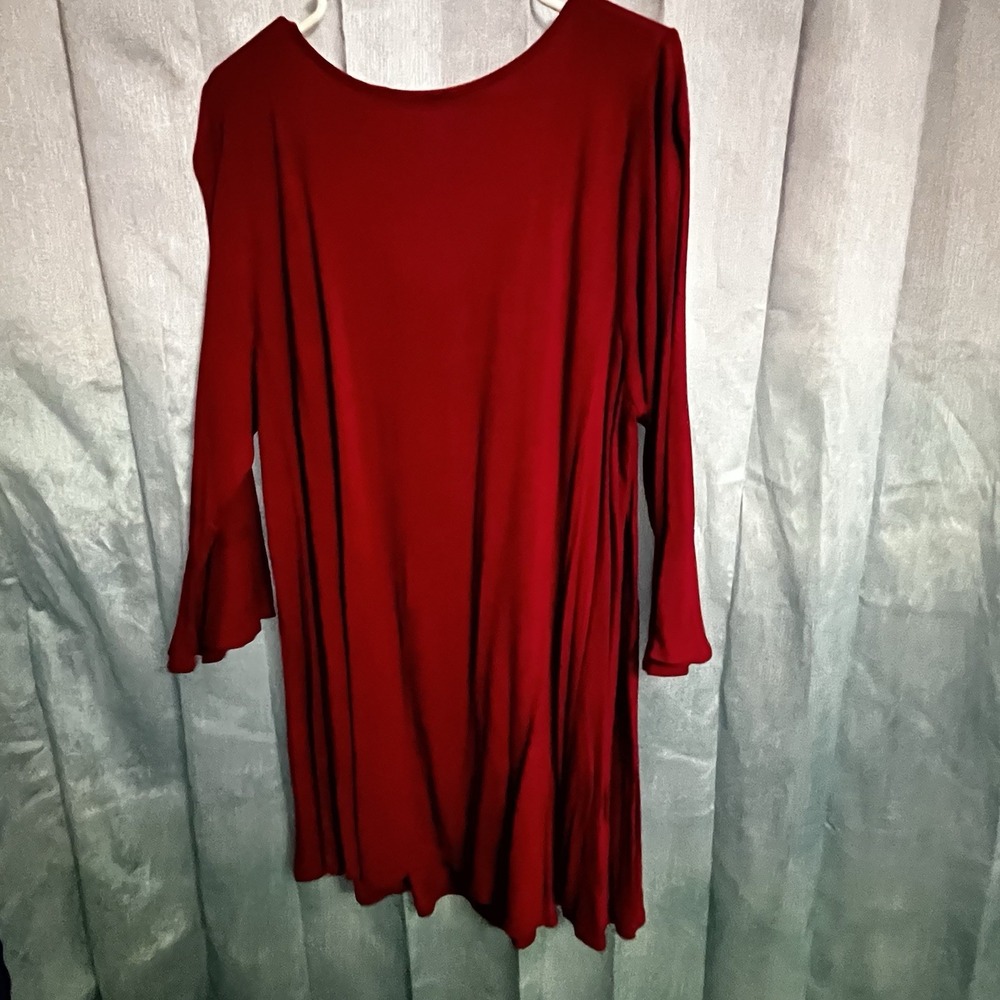 Women's Plus 3x Emerald V-Neck Tunic Top Burgundy 3/4 Length‎ Flounce Sleeve